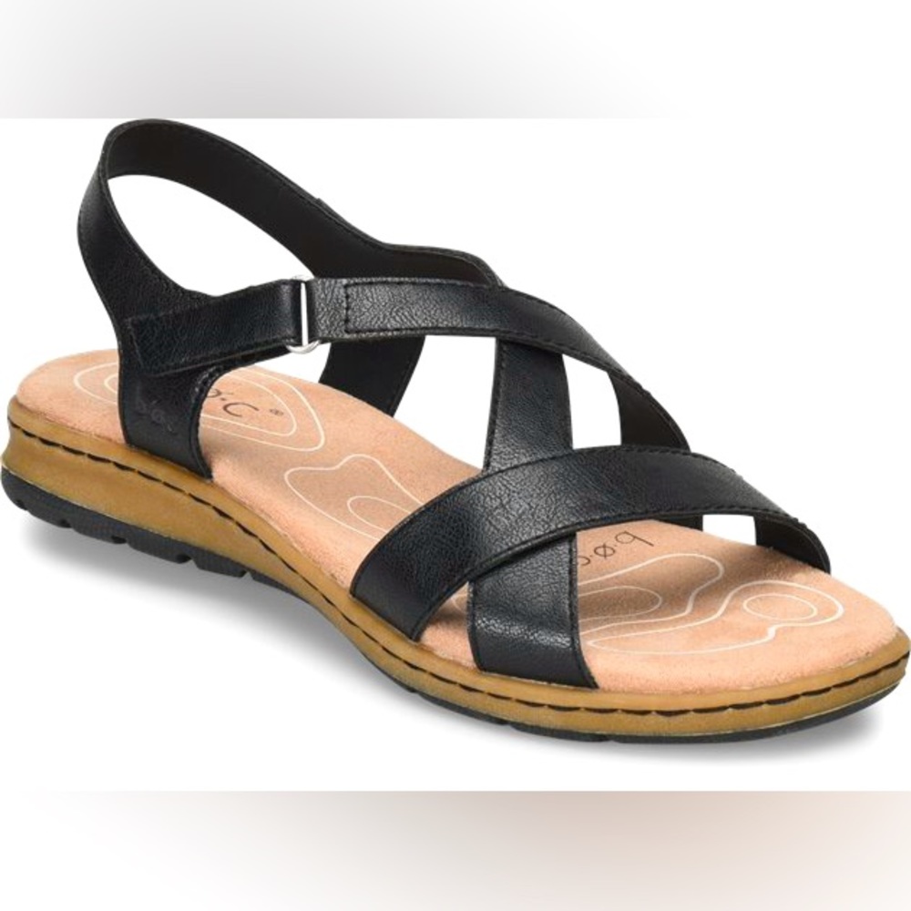 b.o.c. Black Leather Cross-Strap Slingback Sandals